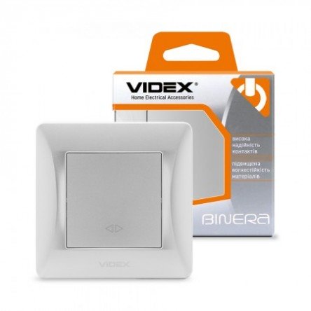 VIDEX BINERA Выключатель 1кл с подсветкой серебряный шёлк