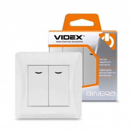 VIDEX BINERA Выключатель белый 2кл с подсветкой