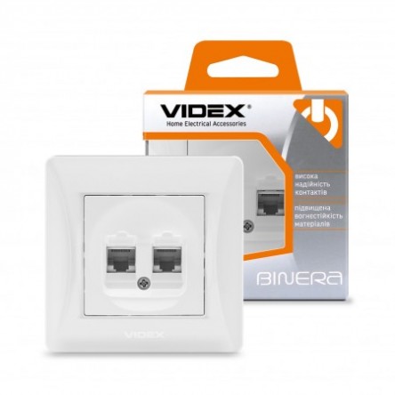 VIDEX BINERA Розетка CAT6+CAT6 подвійна компьютерна чорний графіт
