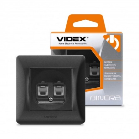 VIDEX BINERA Розетка CAT6+CAT6 двойная компьютерная черный графит