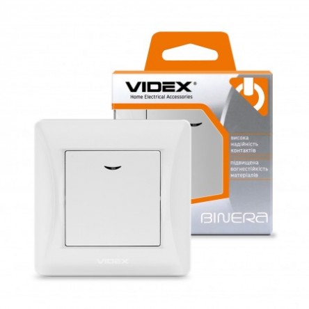 VIDEX BINERA Выключатель 1кл с подсветкой серебряный шёлк