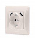VIDEX BINERA Розетка кремовая 1ая с заземлением и 2USB