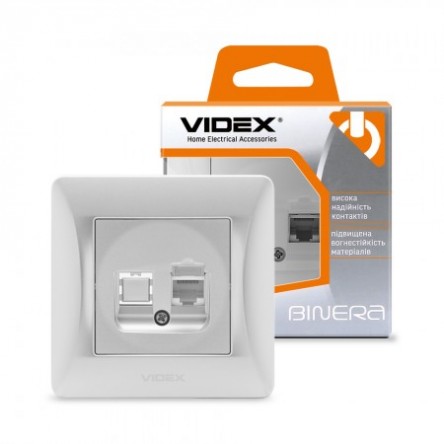 VIDEX BINERA Розетка CAT6 одинарная компьютерная серебряный шёлк