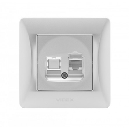 VIDEX BINERA Розетка CAT6 одинарная компьютерная серебряный шёлк