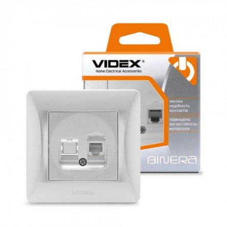 VIDEX BINERA Розетка CAT3 одинарная телефонная серебряный шёлк