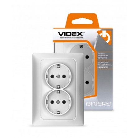 VIDEX BINERA Розетка 2ая с заземлением серебряный шёлк