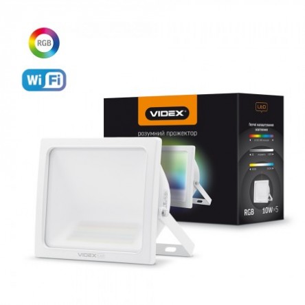 Светодиодный smart прожектор VIDEX 10W RGB Wi-fi 3000-6500 220V Белый