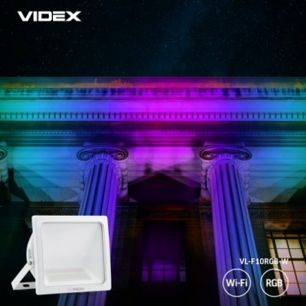 Светодиодный smart прожектор VIDEX 10W RGB Wi-fi 3000-6500 220V Белый