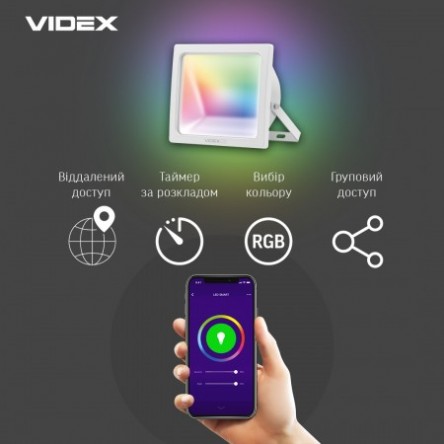 Светодиодный smart прожектор VIDEX 10W RGB Wi-fi 3000-6500 220V Белый