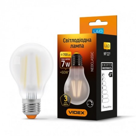 LED лампа VIDEX Filament A60FMD 7W E27 4100K 220V диммируемая