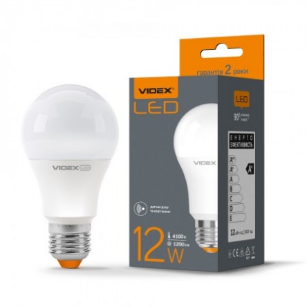 LED лампа VIDEX A60e 12W E27 4100K 220V с датчиком движения