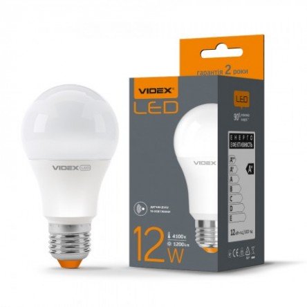 LED лампа VIDEX A60e 12W E27 4100K 220V с датчиком движения
