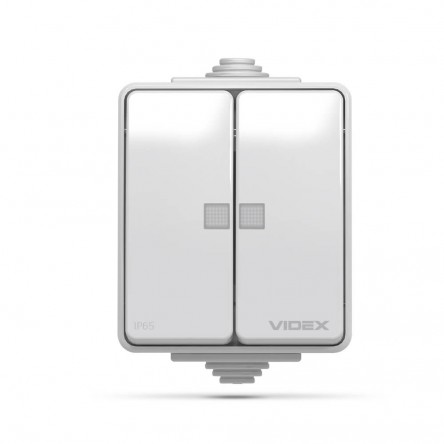 VIDEX BINERA IP65 Выключатель внешний двухклавишный серый