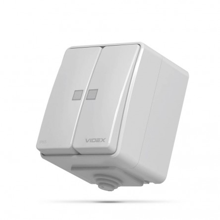 VIDEX BINERA IP65 Выключатель внешний двухклавишный серый