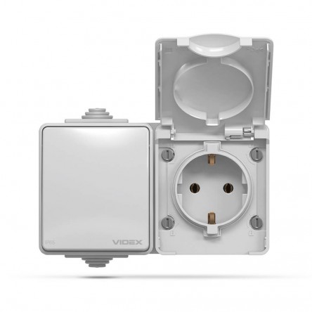 VIDEX BINERA IP65 Выключатель внешний двухклавишный серый