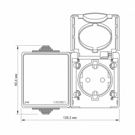 VIDEX BINERA IP65 Выключатель внешний двухклавишный серый