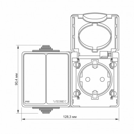 VIDEX BINERA IP65 Выключатель внешний двухклавишный серый