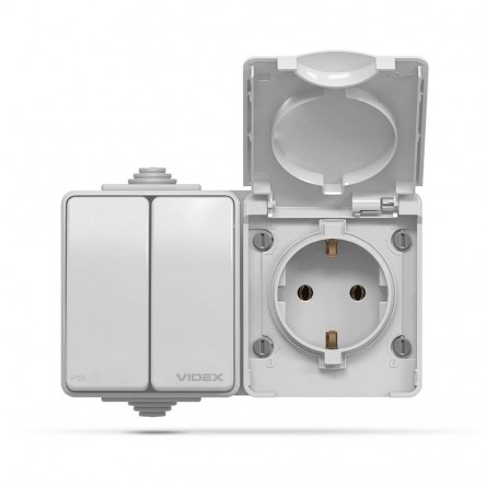 VIDEX BINERA IP65 Выключатель внешний двухклавишный серый