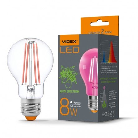 LED лампа для растений VIDEX Filament A60FF 08W E27 1000K