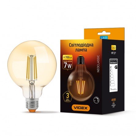 LED лампа VIDEX Filament G95FAD 7W E27 2200K 220V бронза диммируемая