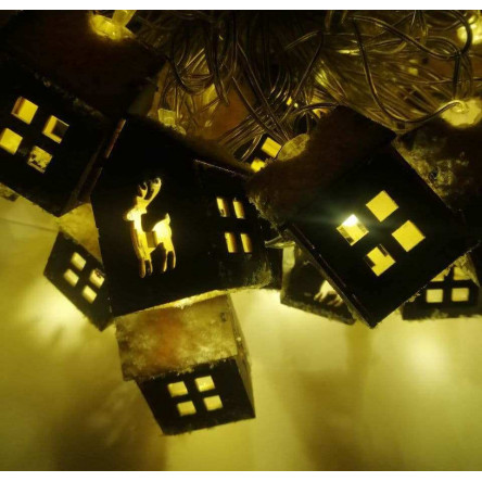 Гирлянда "Домики" 20 LED 7м + переходник, теплый белый