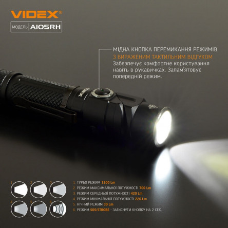 Портативный светодиодный фонарик A406 VIDEX 4000Lm 6500K