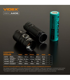 Портативный светодиодный фонарик A406 VIDEX 4000Lm 6500K