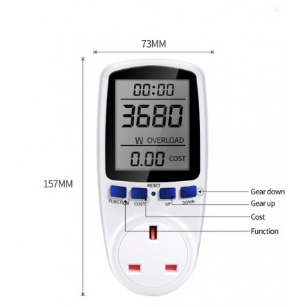 Розетка - энергометр Feron TM55 (V, A, W, Hz, kW/h)