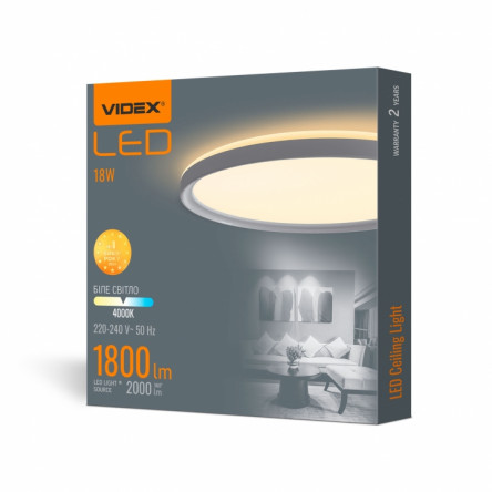 LED світильник з декоративною підсвіткою VIDEX 18W 4000K Чорний