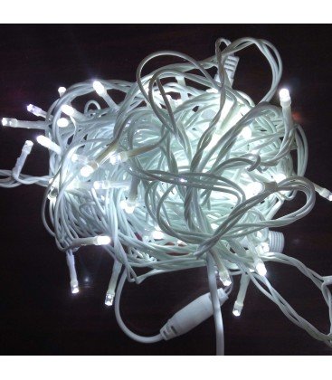 Гирлянда уличная на белом проводе 100LED белые огни